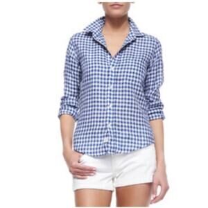 Frank & Eileen Eileen Shirt Relaxed  Linen Button Front Gingham Plaid Size XXS